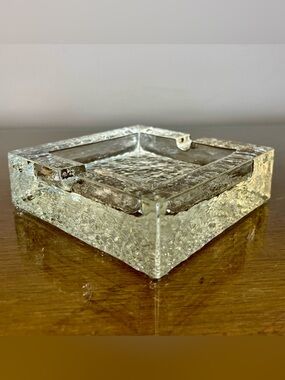 Scandinavian-Style Ice Block Glass Ashtray - Vintage Crate&Barrel Candy Dish
